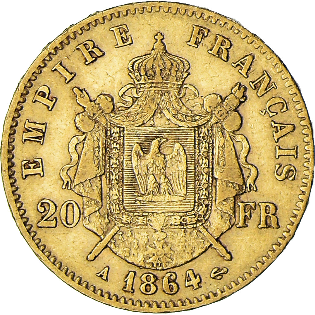 Munten, Frankrijk, Napoléon III, 20 Francs, 1864, Paris, ZF, Goud, KM:801.1
