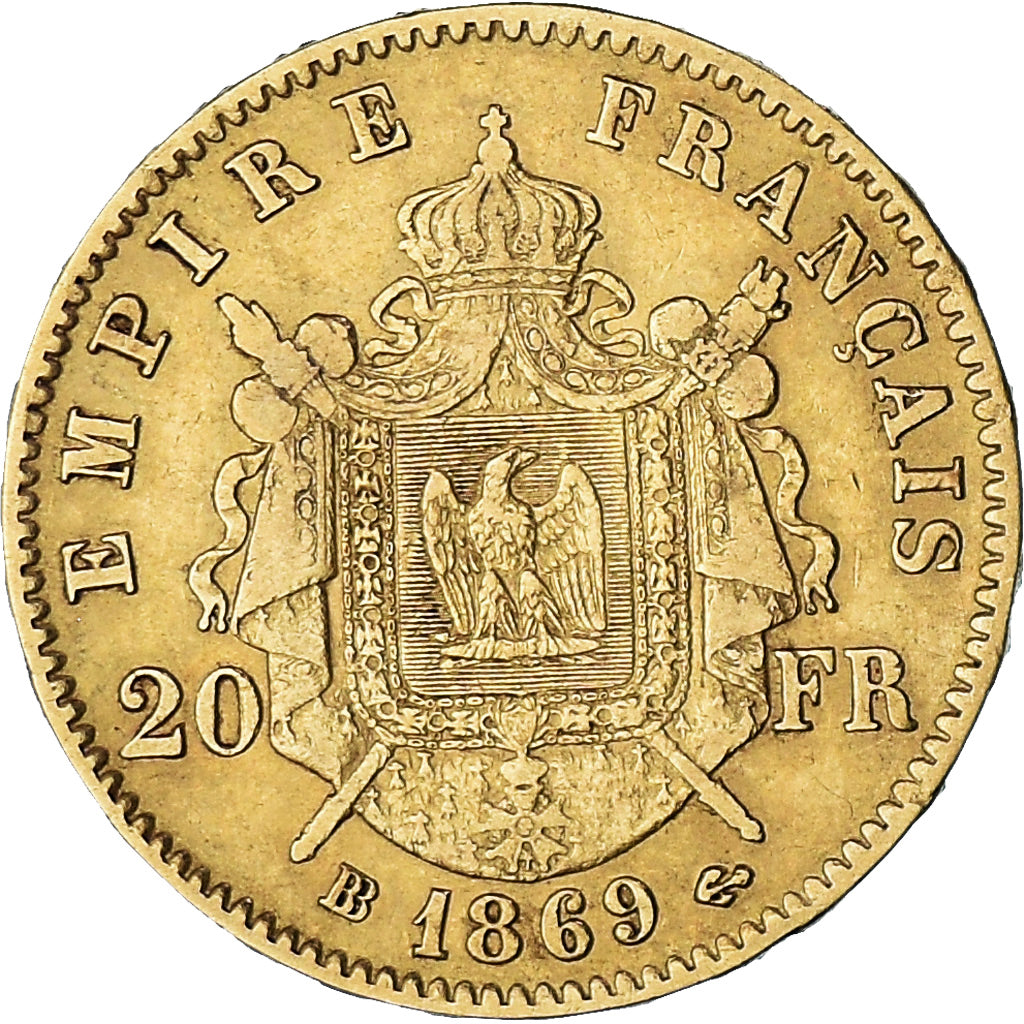 Coin, France, Napoleon III, 20 Francs, 1869, Strasbourg, EF(40-45), Gold