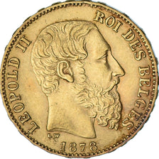 Moneta, Belgio, Leopold II, 20 Francs, 20 Frank, 1878, BB+, Oro, KM:37