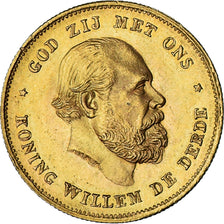 Coin, Netherlands, William III, 10 Gulden, 1875, MS(60-62), Gold, KM:105
