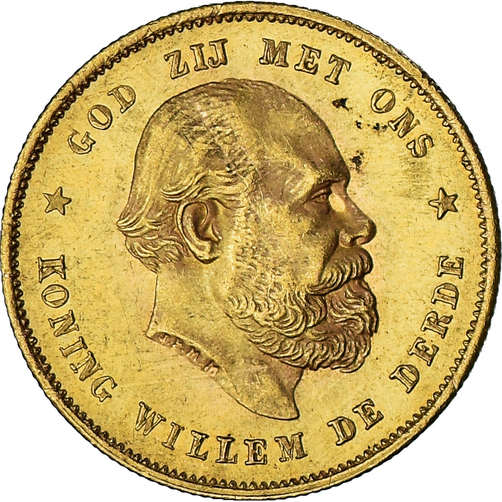 Münze, Niederlande, William III, 10 Gulden, 1877, VZ, Gold, KM:106