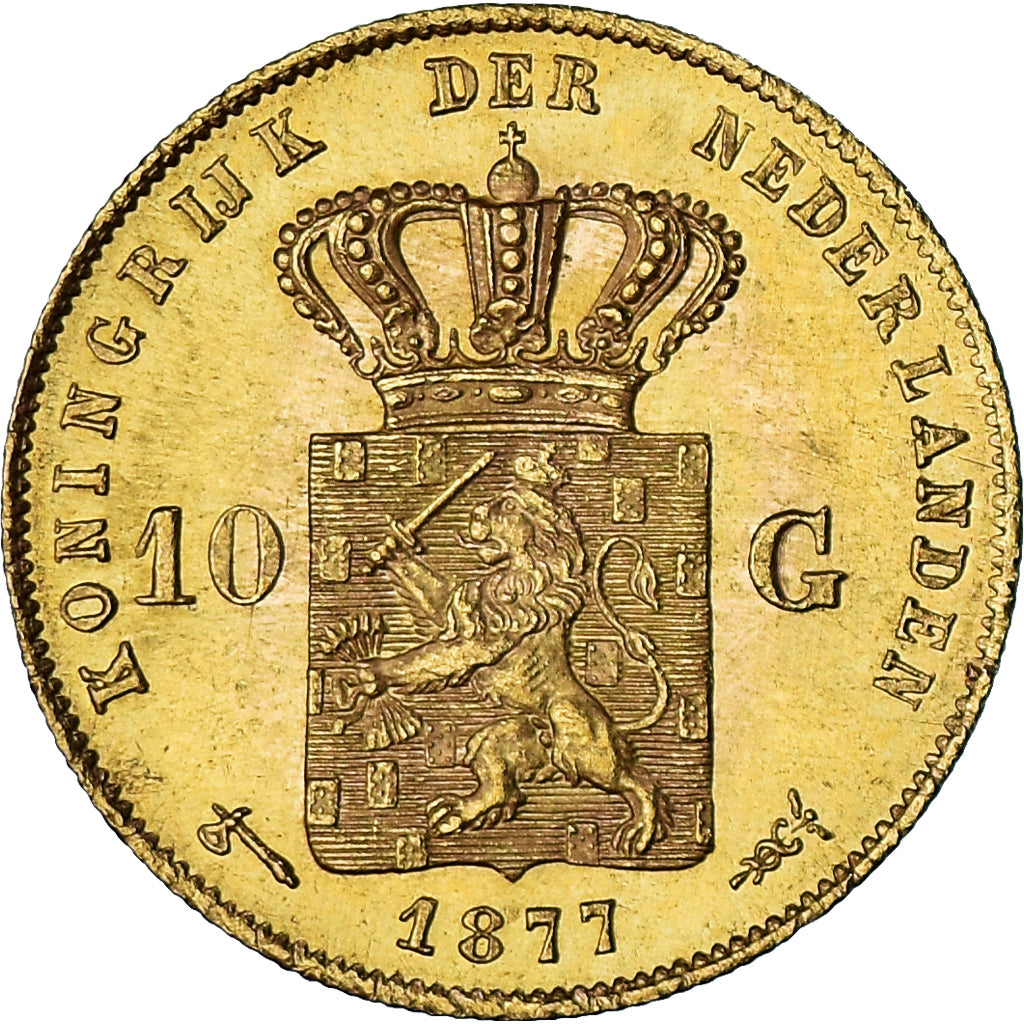 Münze, Niederlande, William III, 10 Gulden, 1877, VZ, Gold, KM:106