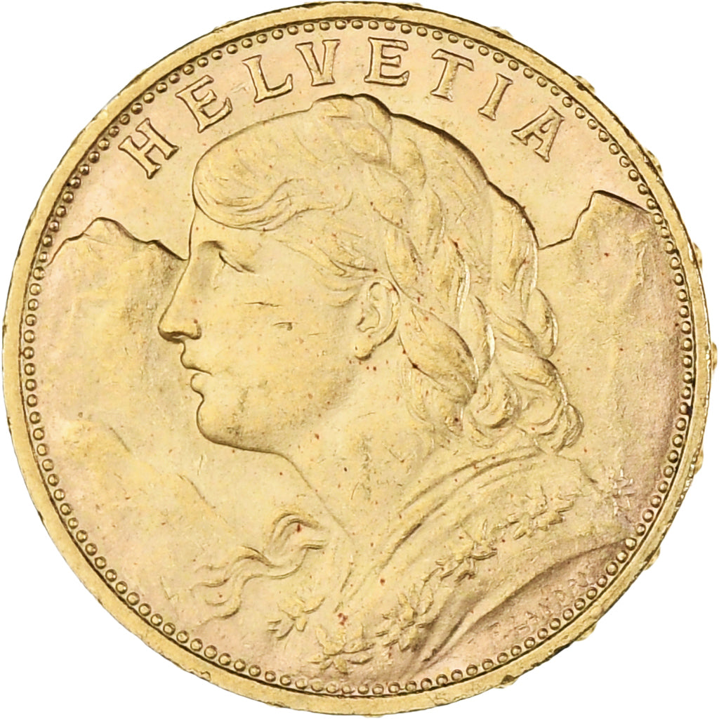 Coin, Switzerland, 20 Francs, 1914, Bern, MS(60-62), Gold, KM:35.1
