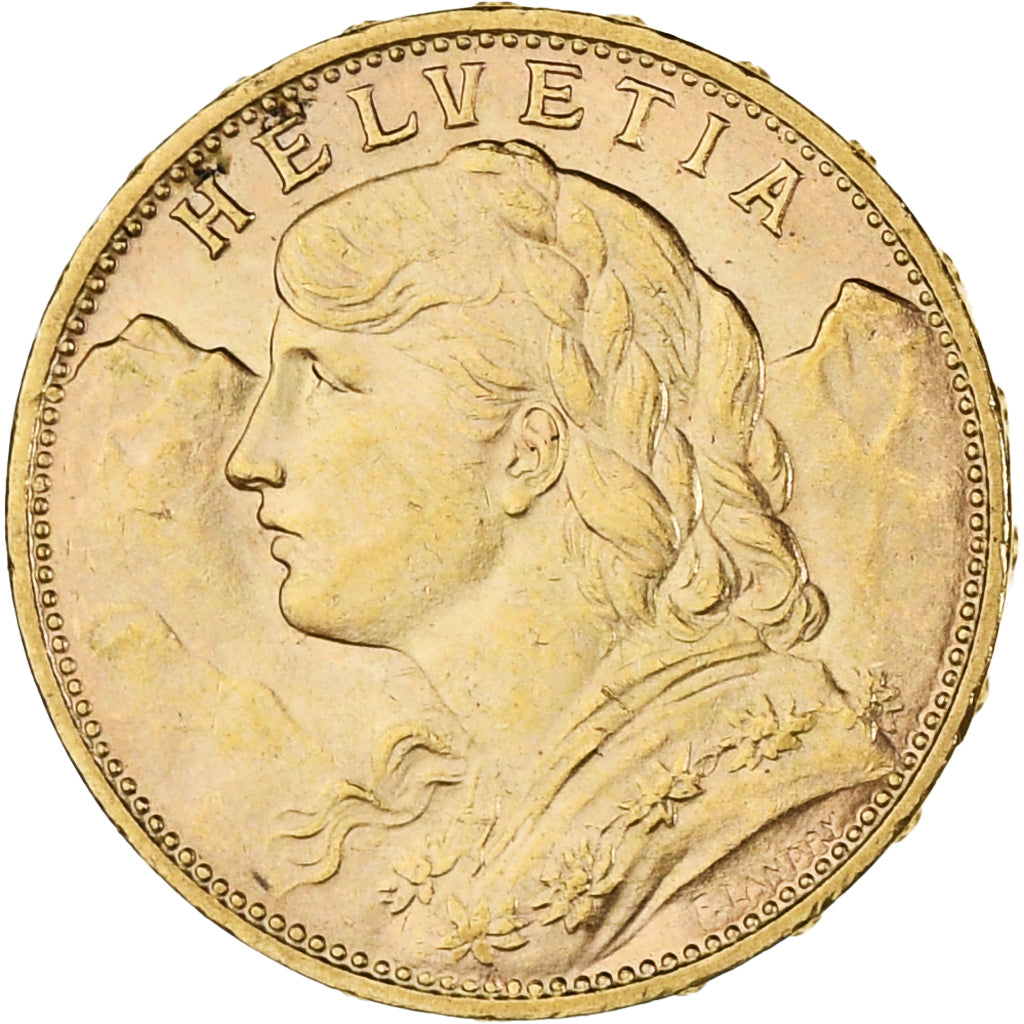 Coin, Switzerland, 20 Francs, 1915, Bern, MS(60-62), Gold, KM:35.1