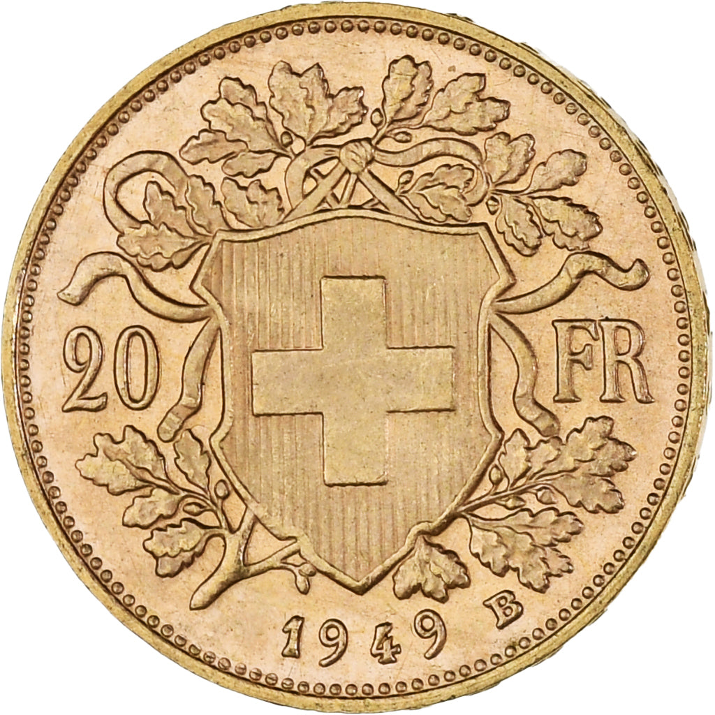 Coin, Switzerland, 20 Francs, 1949, Bern, MS(63), Gold, KM:35.2