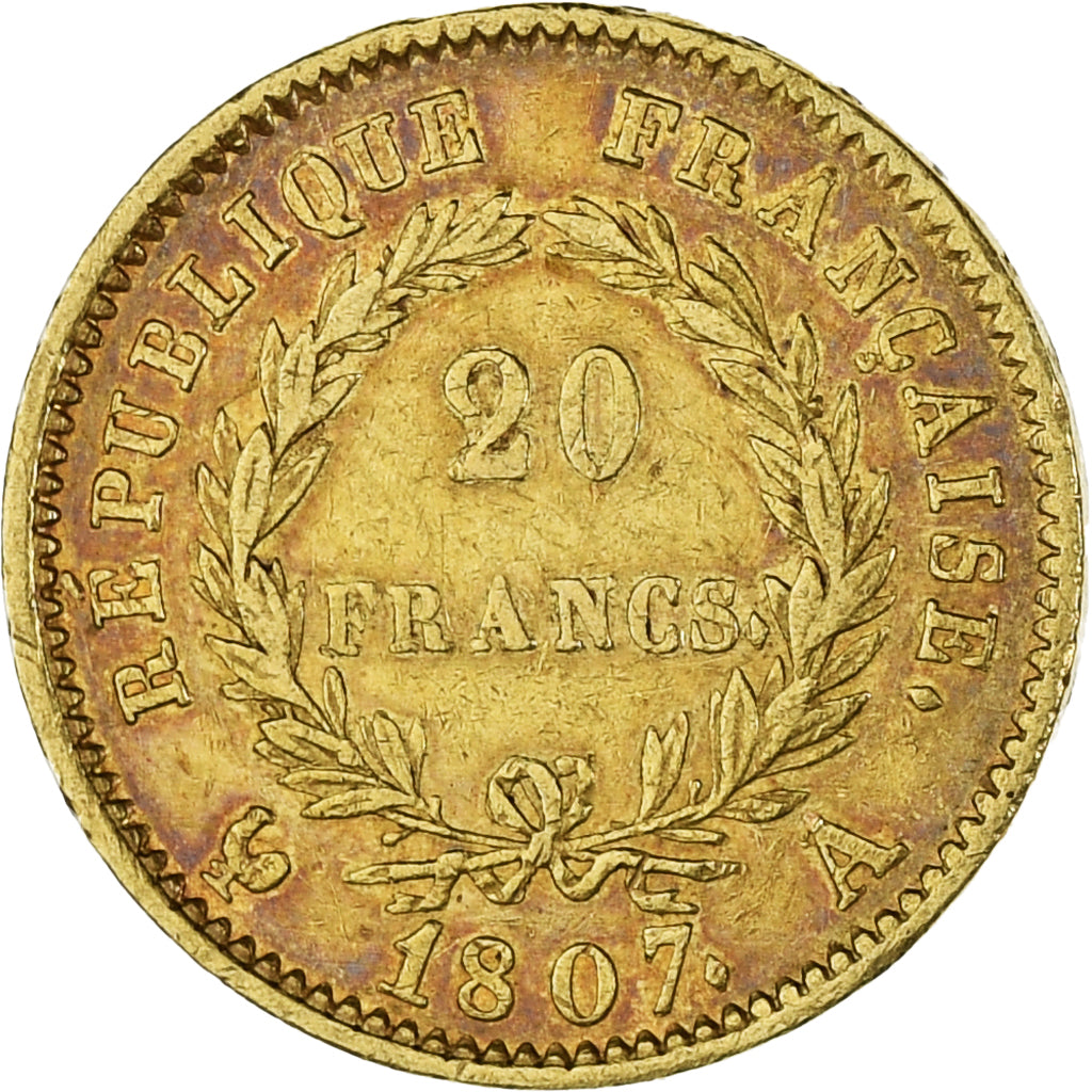 Monnaie, France, Napoleon I, 20 Francs, 1807, Paris, TTB, Or, KM:A687.1, Le
