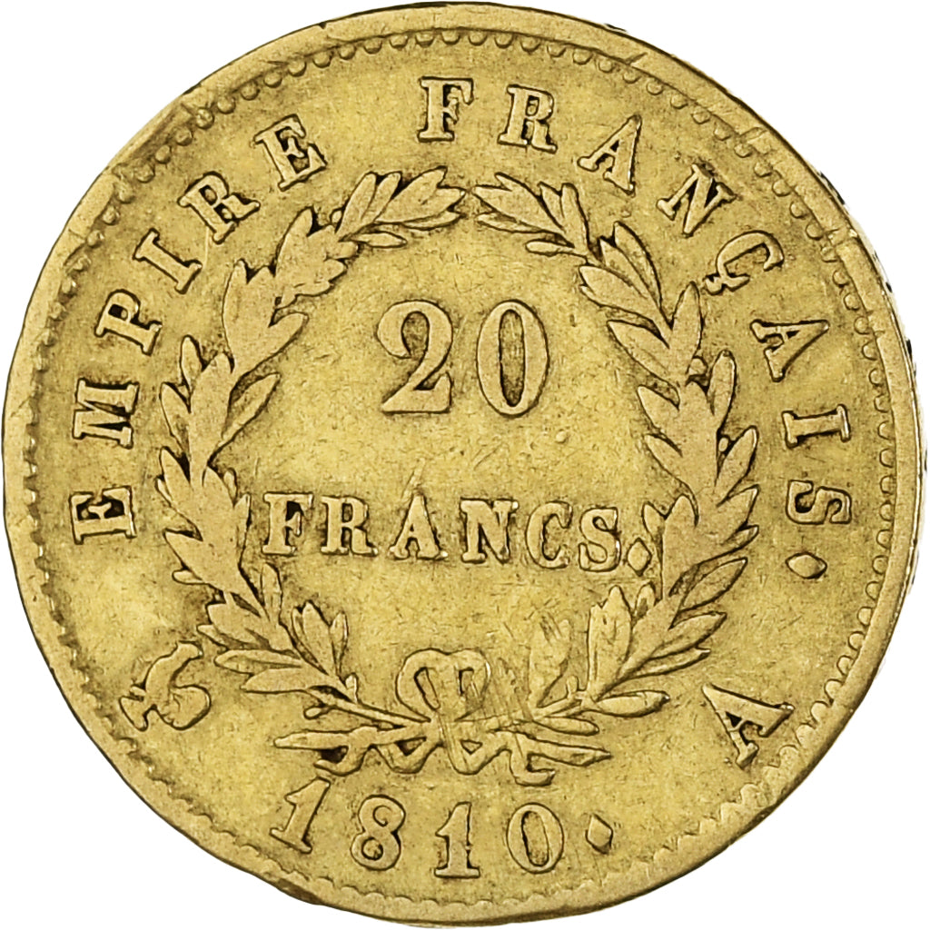 Moneda, Francia, Napoléon I, 20 Francs, 1810, Paris, BC+, Oro, KM:695.1