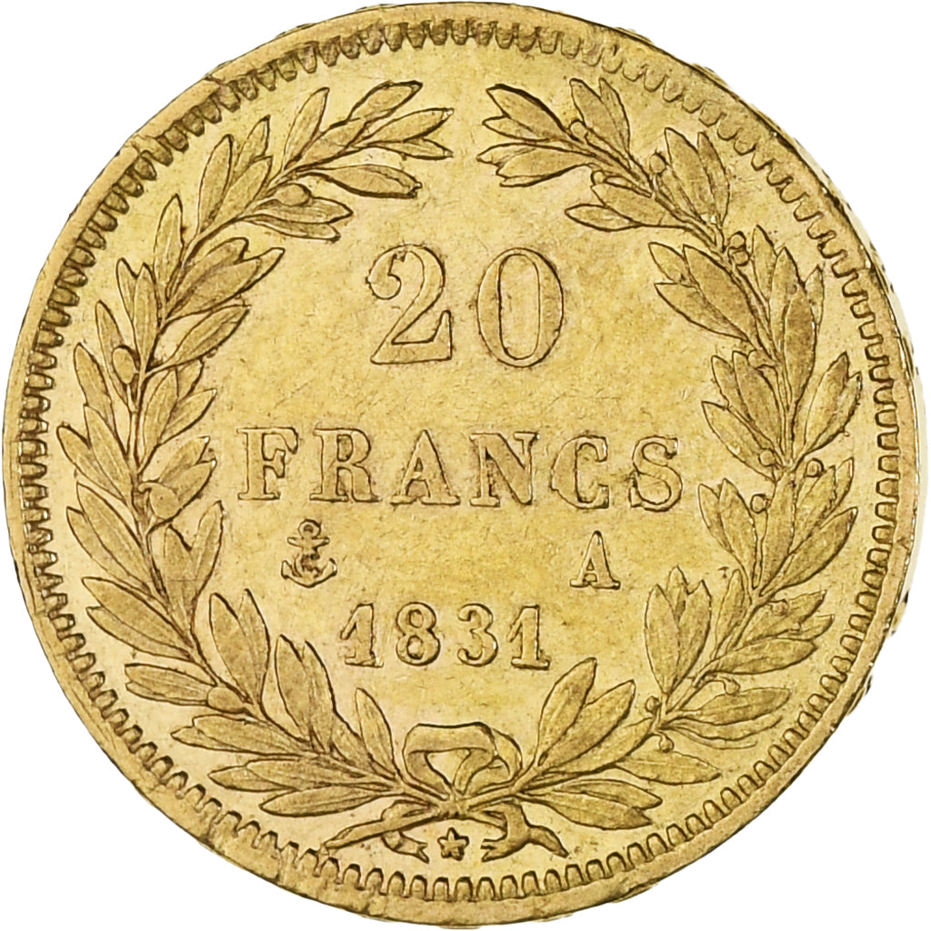 Moneta, Francja, Louis-Philippe, 20 Francs, 1831, Paris, AU(50-53), Złoto