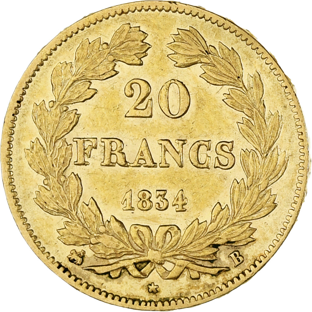 Coin, France, Louis-Philippe, 20 Francs, 1834, Rouen, AU(50-53), Gold, KM:750.2