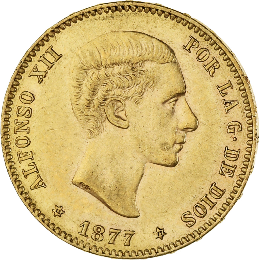 Coin, Spain, Alfonso XII, 25 Pesetas, 1877, Madrid, AU(55-58), Gold