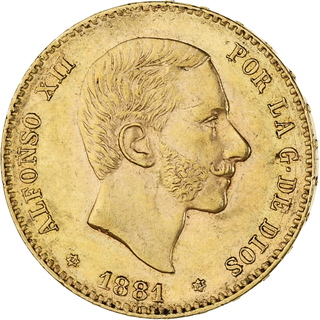 Coin, Spain, Alfonso XII, 25 Pesetas, 1881, Madrid, AU(55-58), Gold, KM:687