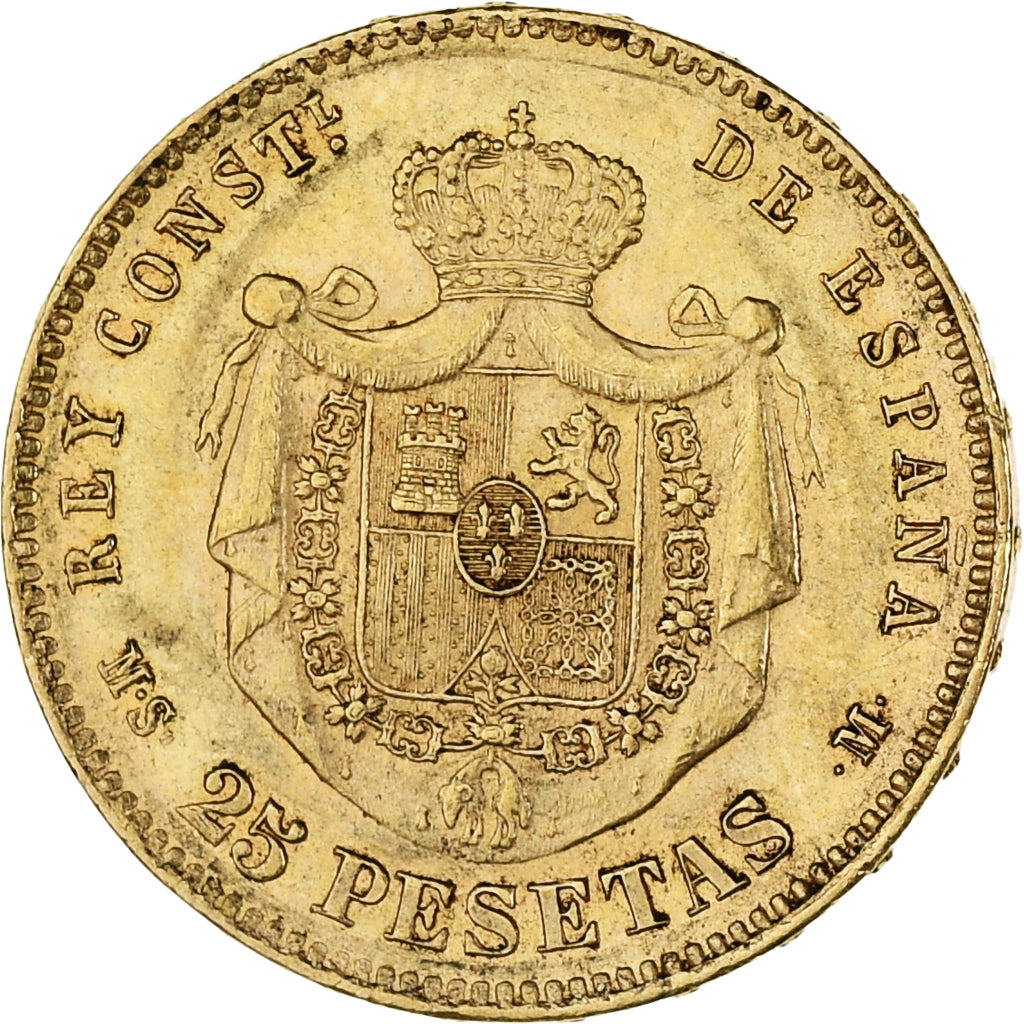 Coin, Spain, Alfonso XII, 25 Pesetas, 1881, Madrid, AU(55-58), Gold, KM:687