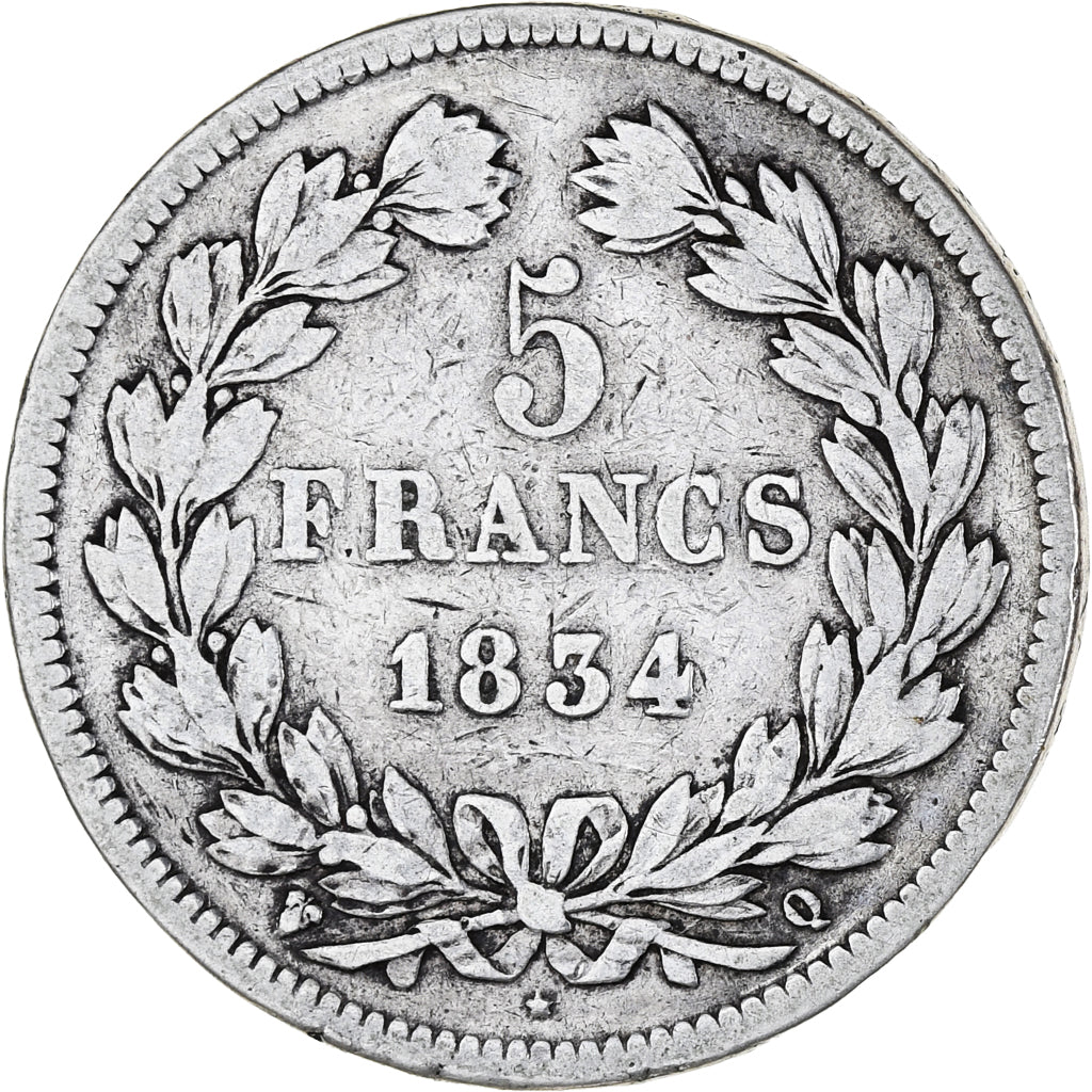 Coin, France, Louis-Philippe, 5 Francs, 1834, Perpignan, VF(20-25), Silver