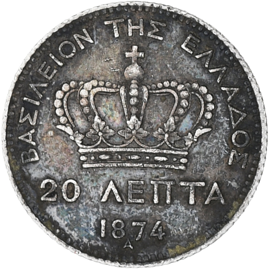 Münze, Griechenland, George I, 20 Lepta, 1874, Paris, SS+, Silber, KM:44
