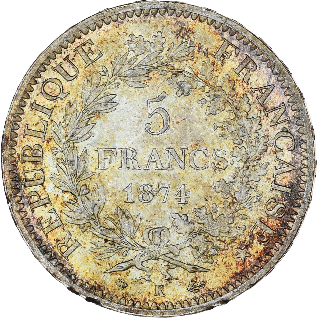 Coin, France, Hercule, 5 Francs, 1874, Bordeaux, AU(55-58), Silver, KM:820.2