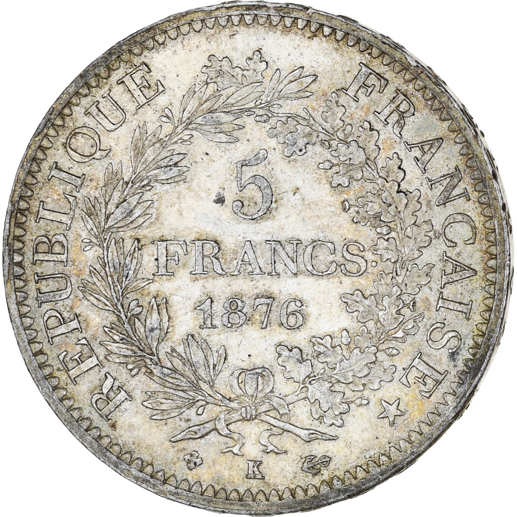 Moneta, Francia, Hercule, 5 Francs, 1876, Bordeaux, BB+, Argento, KM:820.2