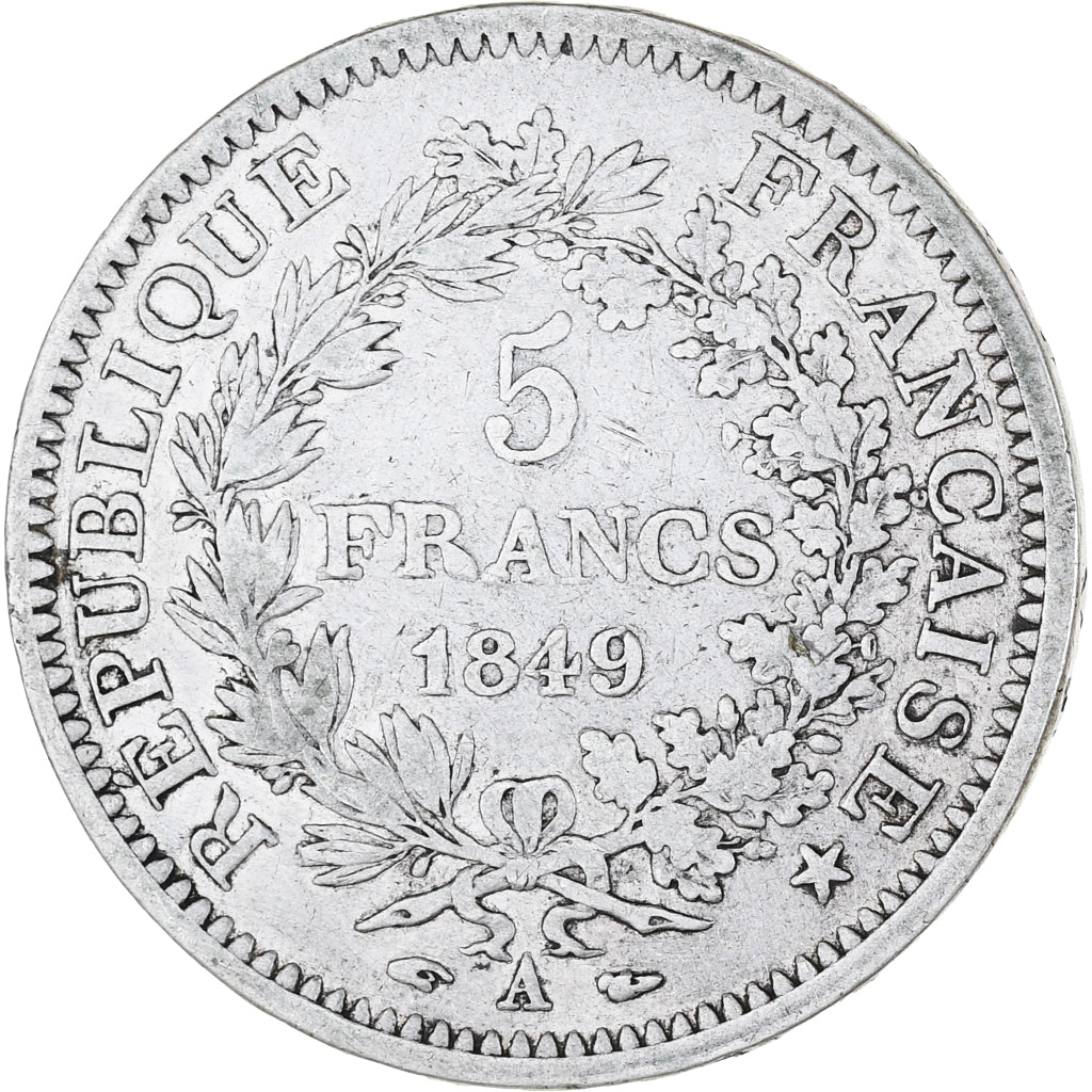 Moneta, Francia, Hercule, 5 Francs, 1849, Paris, MB, Argento, KM:756.1