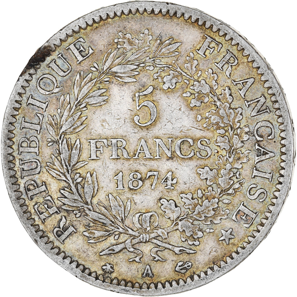 Moneta, Francia, Hercule, 5 Francs, 1874, Paris, MB, Argento, KM:820.1