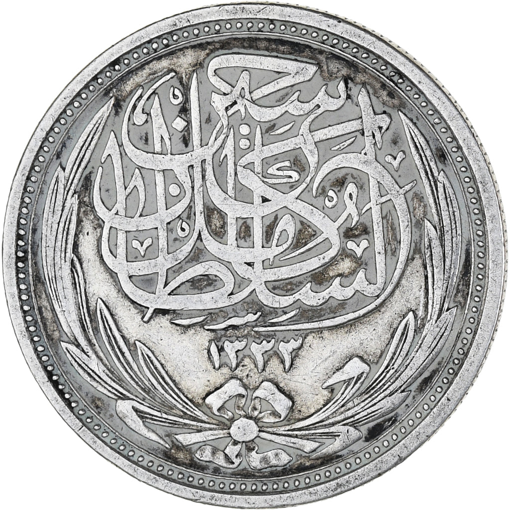 Moneta, Egitto, Hussein Kamil, 10 Piastres, 1916, BB, Argento, KM:319