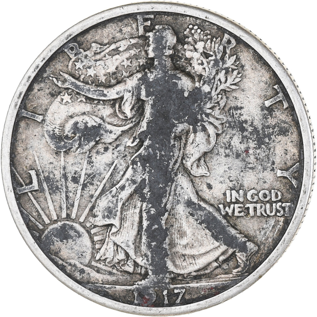 Coin, United States, Walking Liberty Half Dollar, Half Dollar, 1917, U.S. Mint