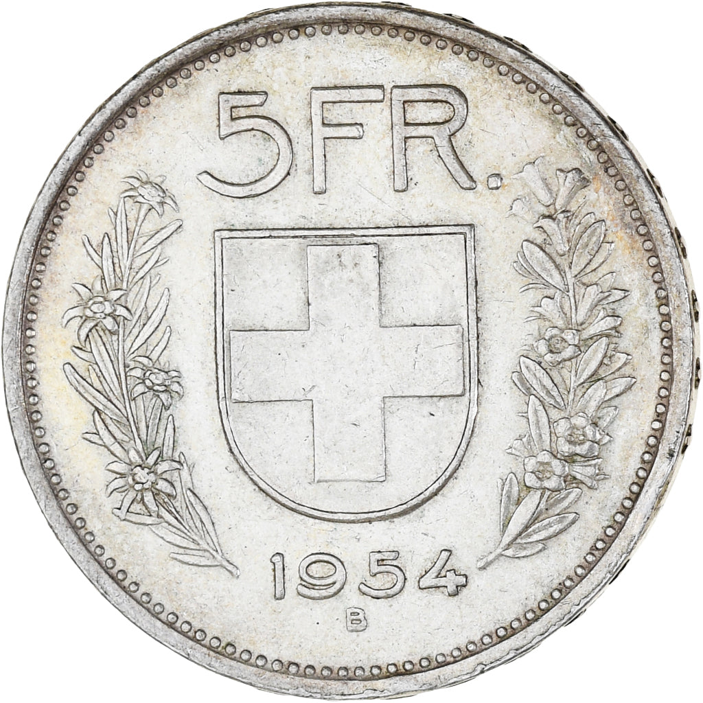 Coin, Switzerland, 5 Francs, 1954, Bern, AU(50-53), Silver, KM:40
