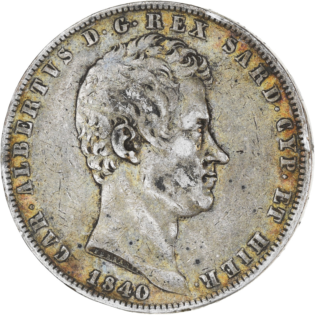Coin, ITALIAN STATES, SARDINIA, Carlo Alberto, 5 Lire, 1840, Genoa, VF(30-35)
