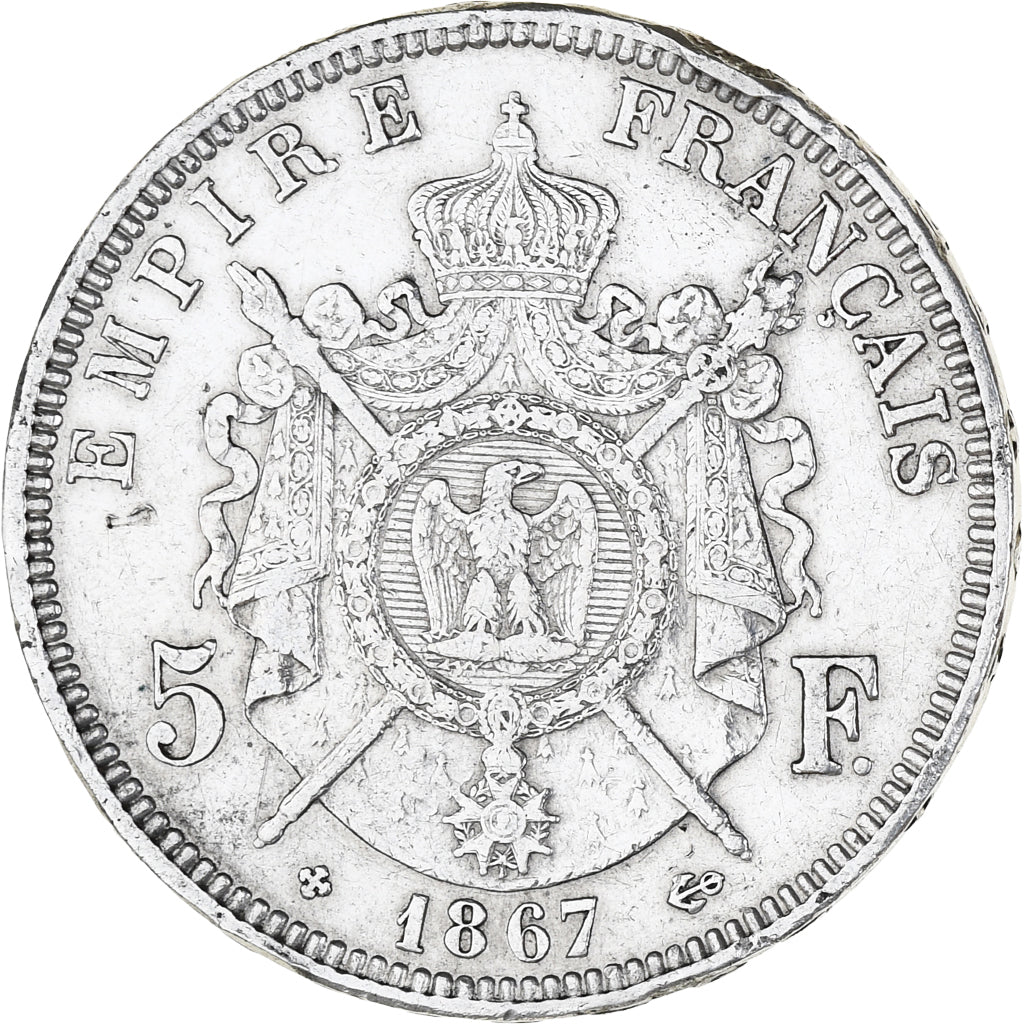 Coin, France, Napoleon III, 5 Francs, 1867, Strasbourg, VF(30-35), Silver
