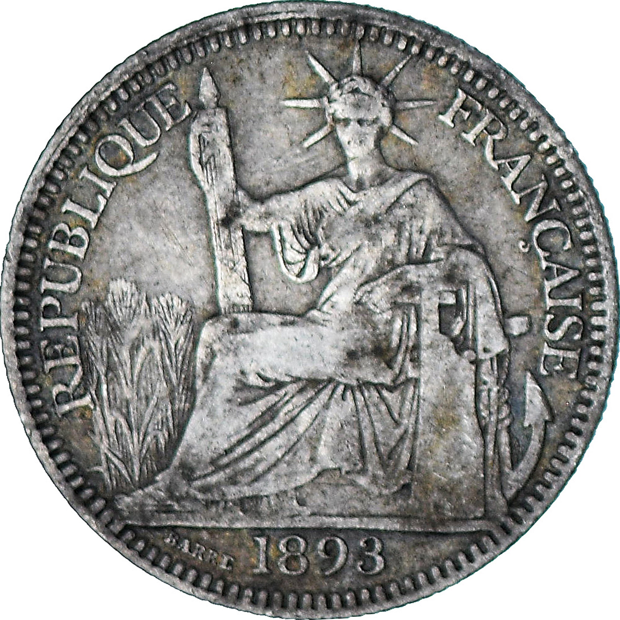 Münze, Französisch Indochina, 10 Cents, 1893, Paris, SS, Silber, KM:2