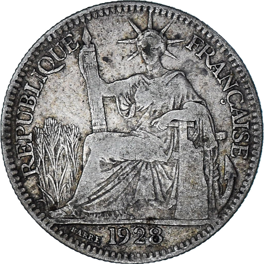 Moneta, FRANCUSKIE INDOCHINY, 10 Cents, 1928, Paris, VF(20-25), Srebro, KM:16.1