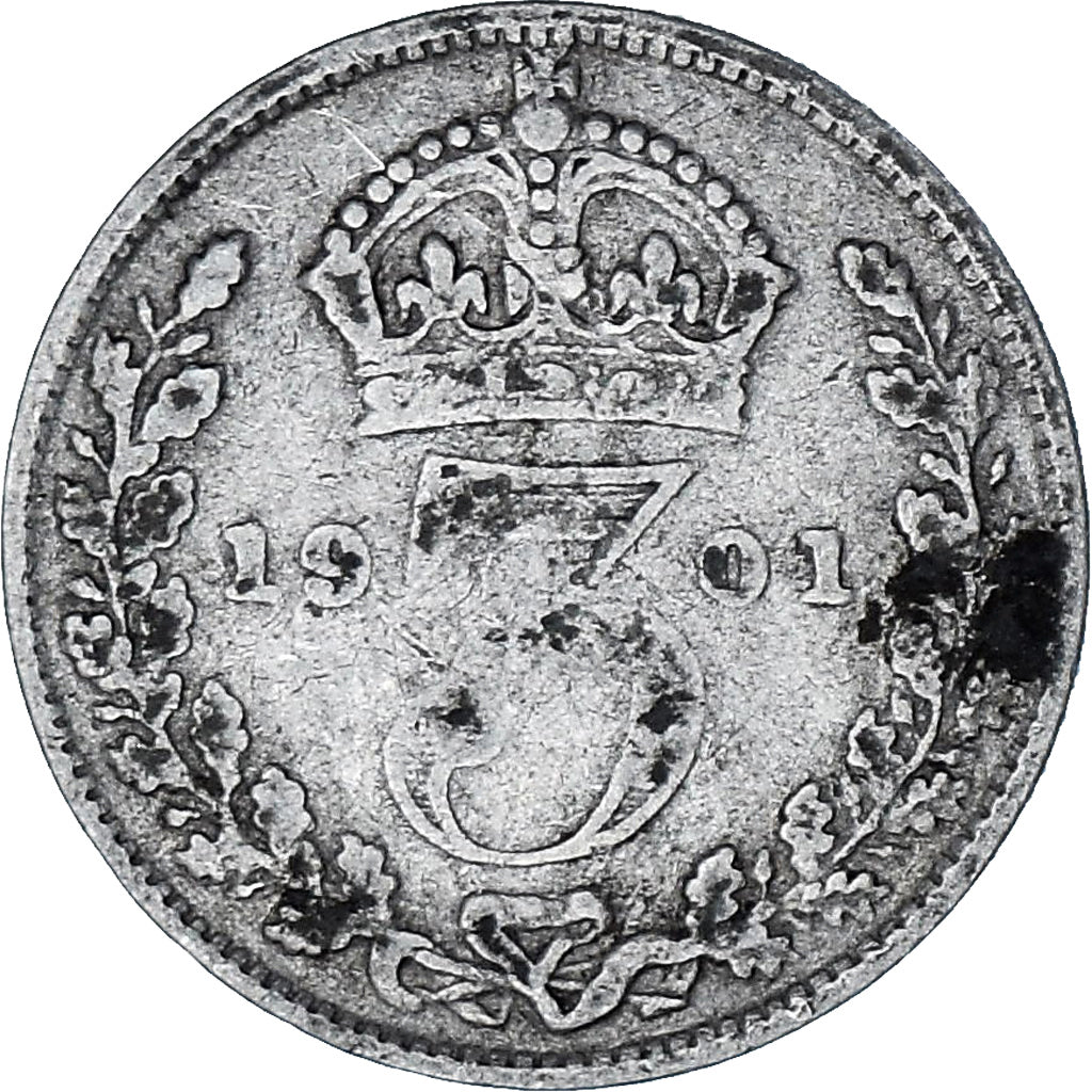 Munten, Groot Bretagne, Victoria, 3 Pence, 1901, FR, Zilver, KM:777
