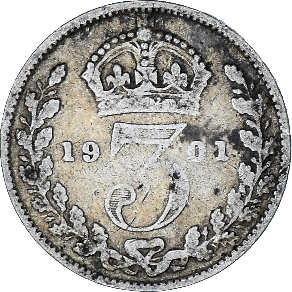 Munten, Groot Bretagne, Victoria, 3 Pence, 1901, FR+, Zilver, KM:777