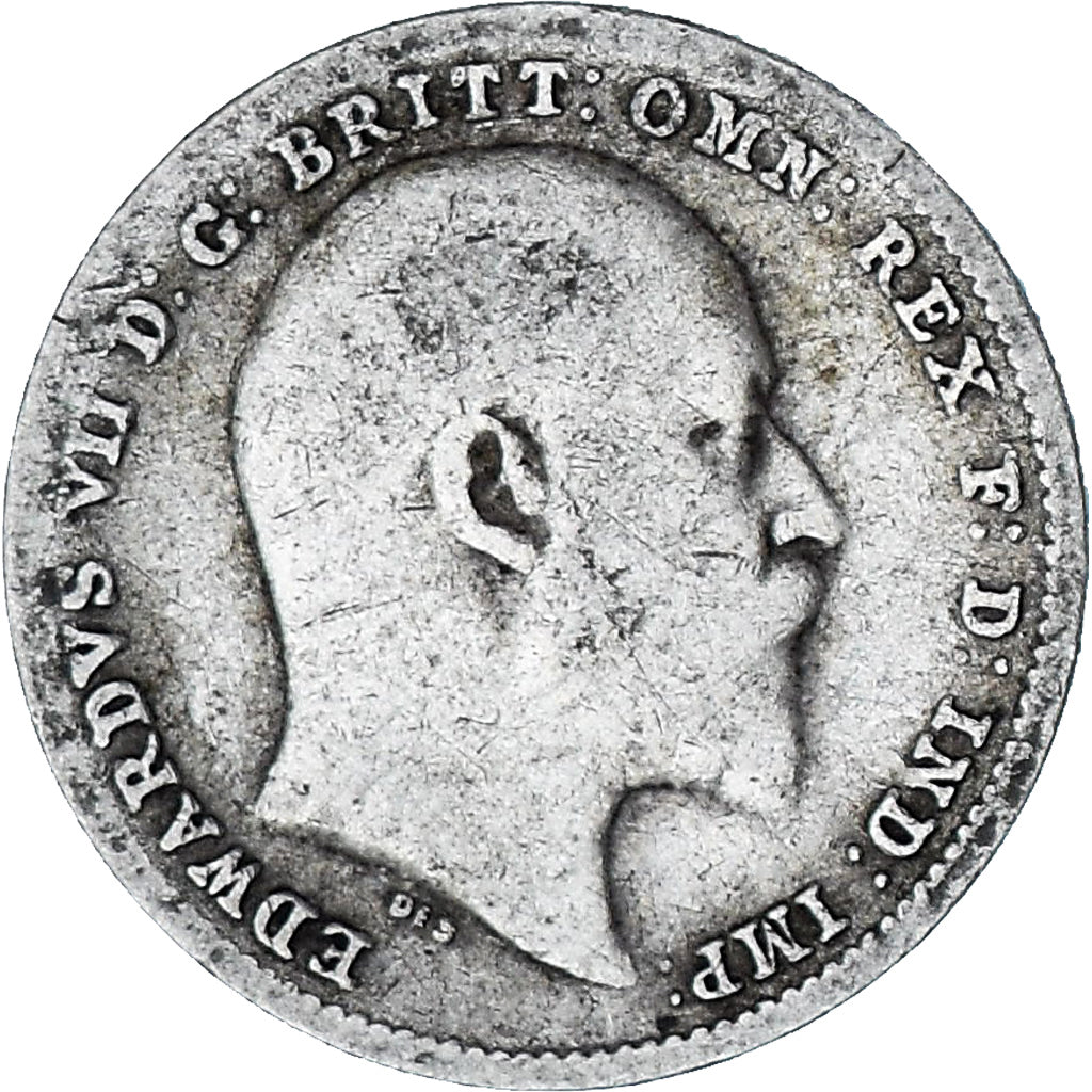 Moneda, Gran Bretaña, Edward VII, 3 Pence, 1902, BC, Plata, KM:797.1