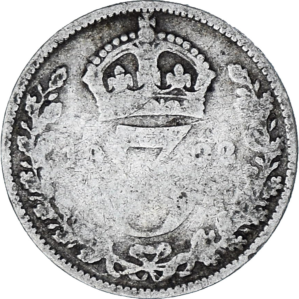 Moneda, Gran Bretaña, Edward VII, 3 Pence, 1902, BC, Plata, KM:797.1