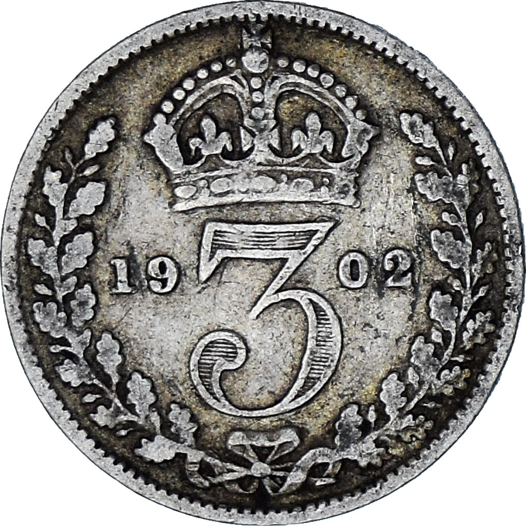 Coin, Great Britain, Edward VII, 3 Pence, 1902, VF(30-35), Silver, KM:797.1
