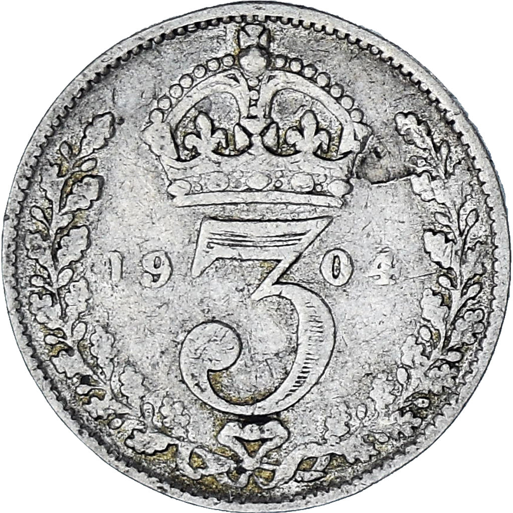 Coin, Great Britain, Edward VII, 3 Pence, 1904, VF(30-35), Silver, KM:797.1