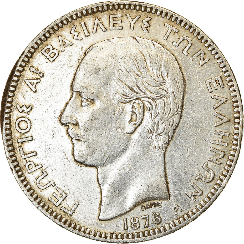 Coin, Greece, George I, 5 Drachmai, 1876, Paris, EF(40-45), Silver, KM:46