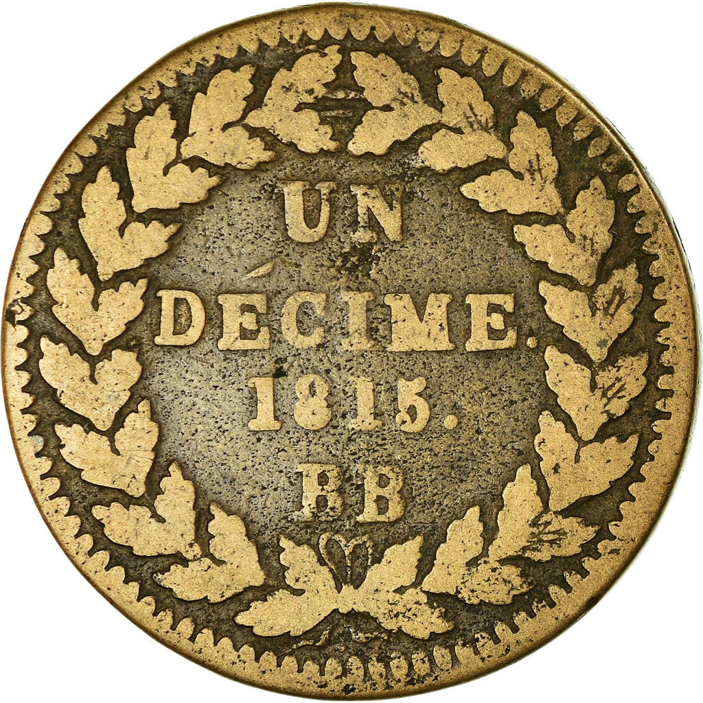 Moeda, França, Louis XVIII, Decime, 1815, Strasbourg, F(12-15), Bronze, KM:701