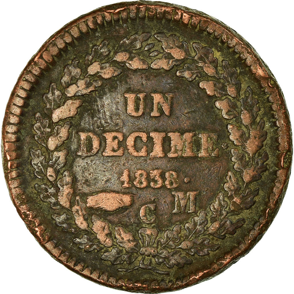 Coin, Monaco, Honore V, Decime, 1838, Monaco, VF(20-25), Copper, KM:97.1