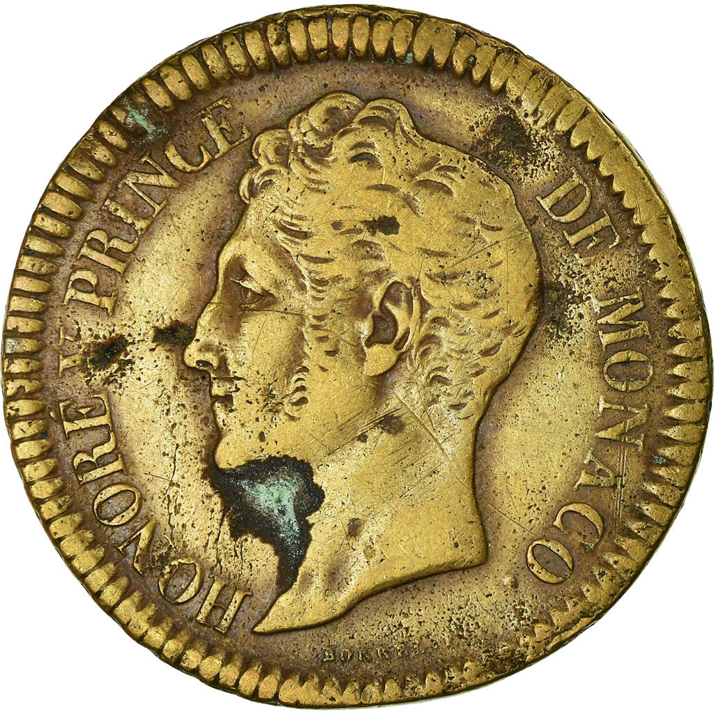 Coin, Monaco, Honore V, Decime, 1838, Monaco, VF(30-35), Copper, KM:97.1