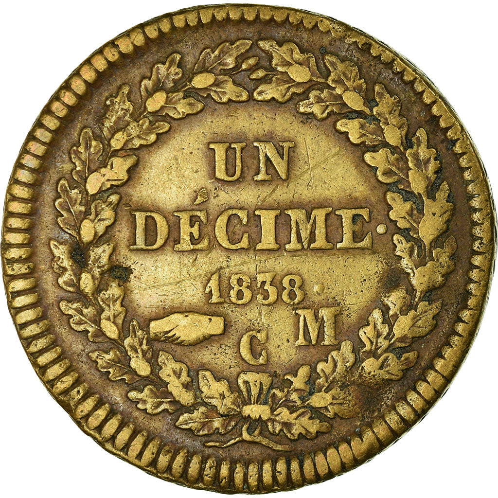 Coin, Monaco, Honore V, Decime, 1838, Monaco, VF(30-35), Copper, KM:97.1
