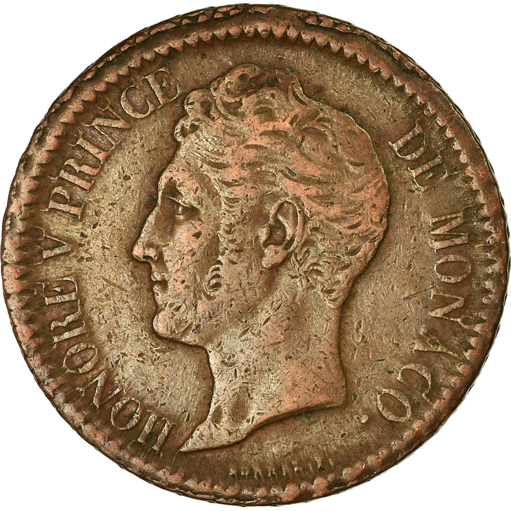 Coin, Monaco, Honore V, Decime, 1838, Monaco, VF(30-35), Copper, KM:97.1
