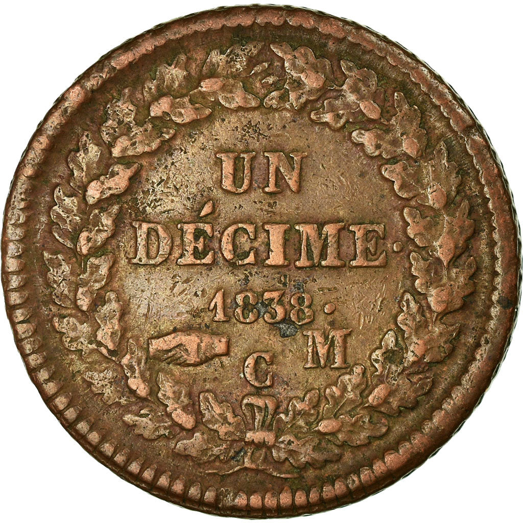 Coin, Monaco, Honore V, Decime, 1838, Monaco, VF(30-35), Copper, KM:97.1