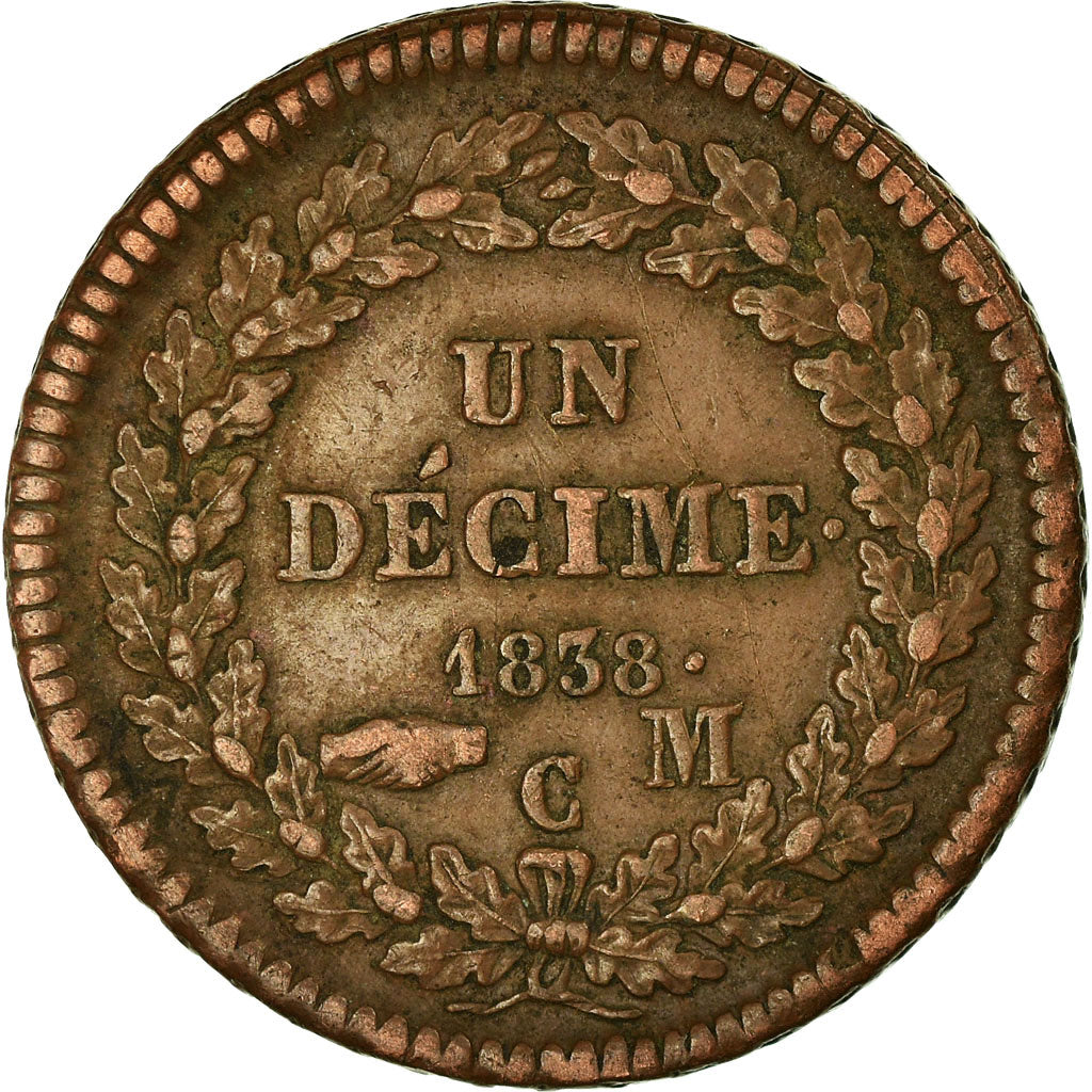 Coin, Monaco, Honore V, Decime, 1838, Monaco, EF(40-45), Copper, KM:97.1