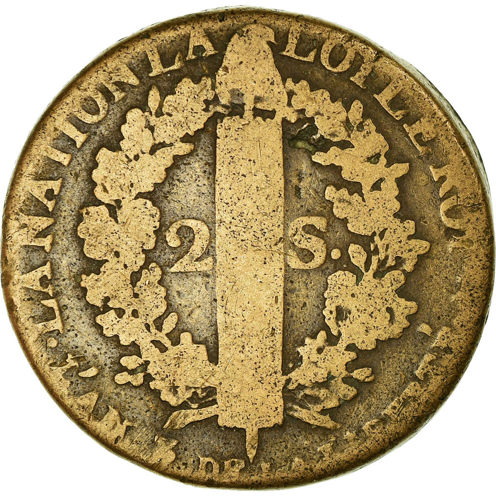 Moneta, Francia, 2 sols françois, 2 Sols, 1791, Metz, MB, Bronzo, KM:603.2
