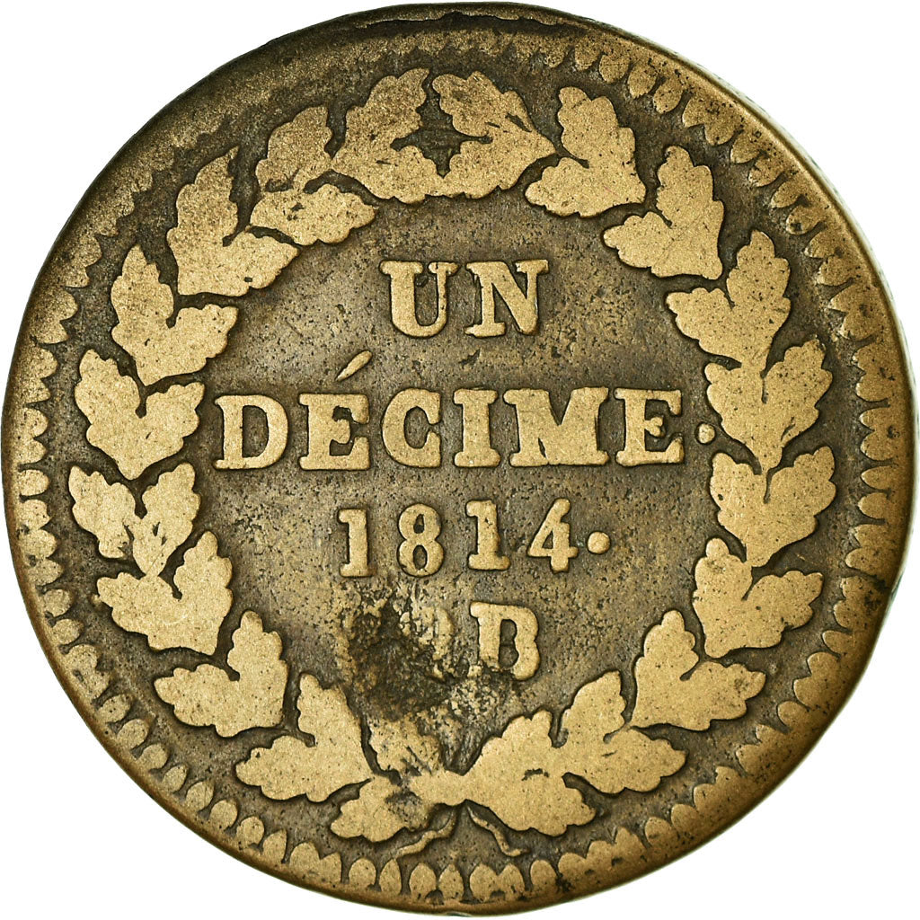 Moneta, Francja, Louis XVIII, Decime, 1814, Strasbourg, VF(30-35), Bronze