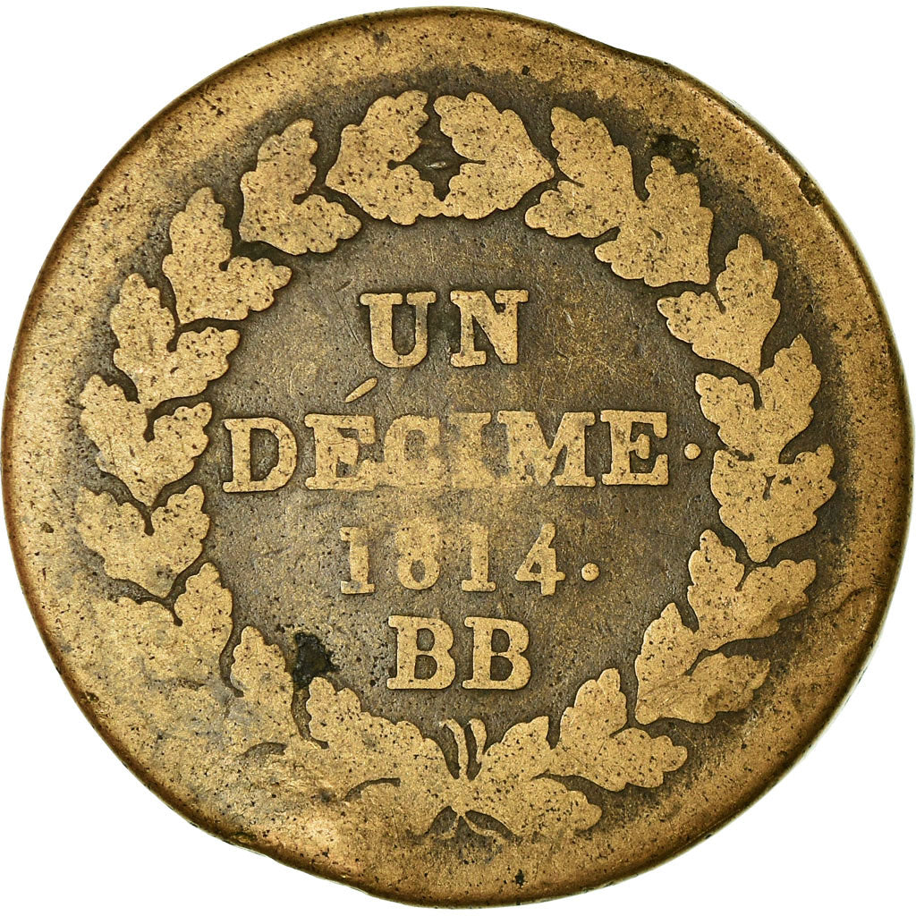 Moneda, Francia, Napoleon III, Napoléon I, Decime, 1814, Strasbourg, BC+
