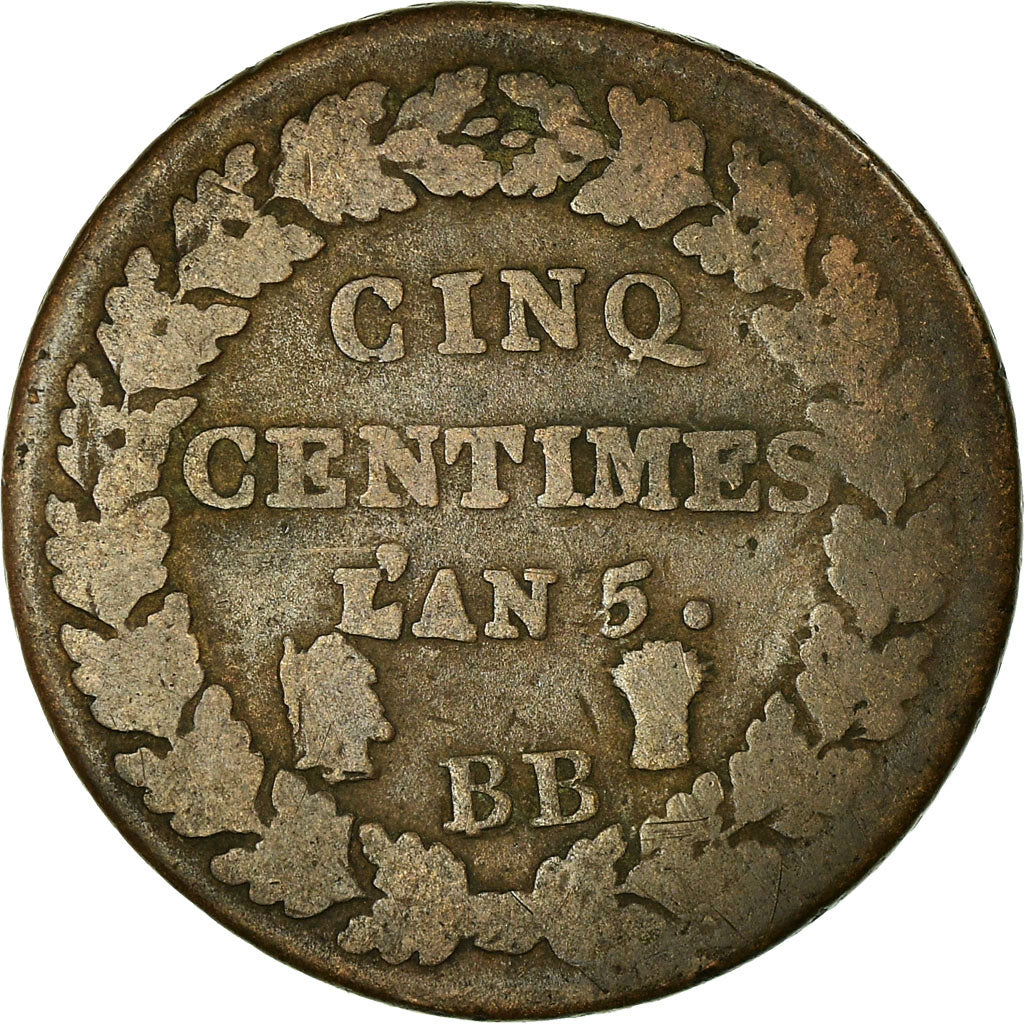 Moneta, Francia, Dupré, 5 Centimes, 1796, Strasbourg, B+, Bronzo, KM:640.4
