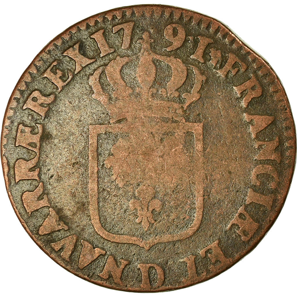 Coin, France, Louis XVI, Sol ou sou, Sol, 1791, Lyon, F(12-15), Copper, KM:578.5