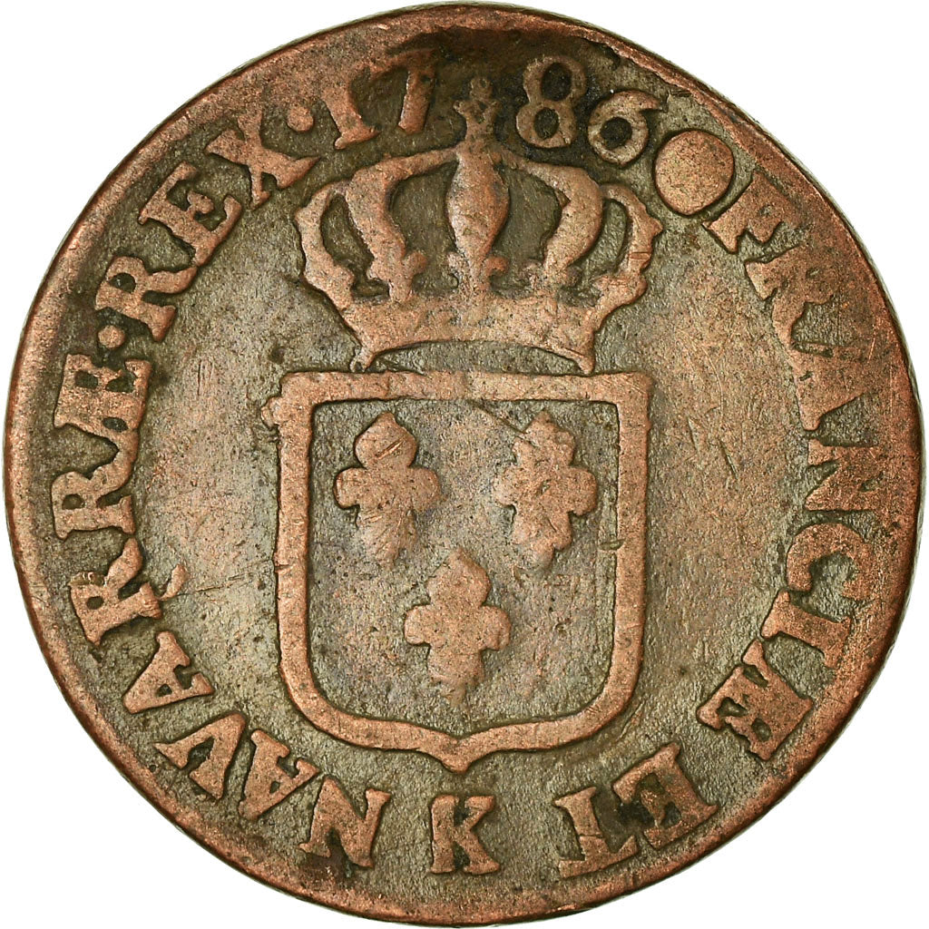 Monnaie, France, Louis XVI, Sol ou sou, Sol, 1786, Bordeaux, B+, Cuivre