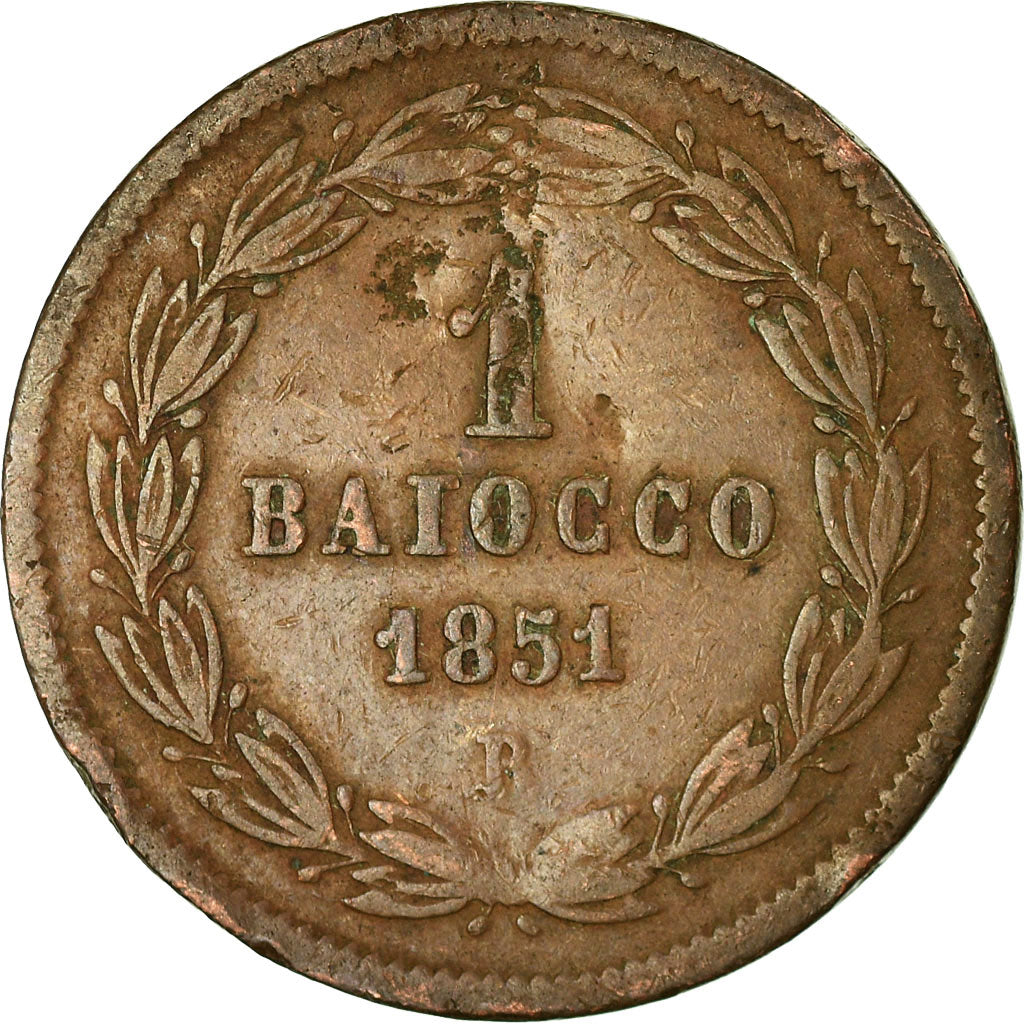 Moneta, STATI ITALIANI, PAPAL STATES, Pius IX, Baiocco, 1851, Roma, MB+, Rame